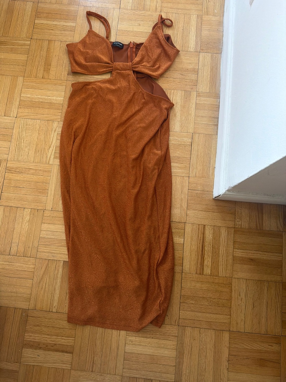 Cutout Bodycon Dress in Rust Orange- bebe
